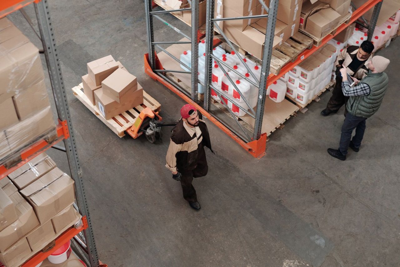 Freight being handled inside a warehouse